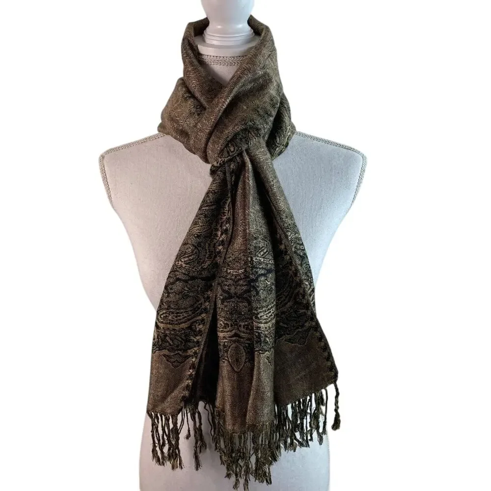 Pashmina Silk Blend Scarf With Fringe